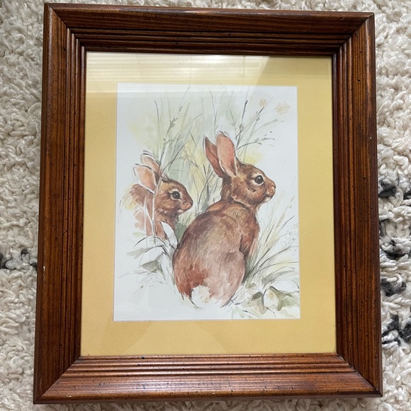SOLD Cute vintage Wooden framed Rabbit Print - Picture 1 of 5